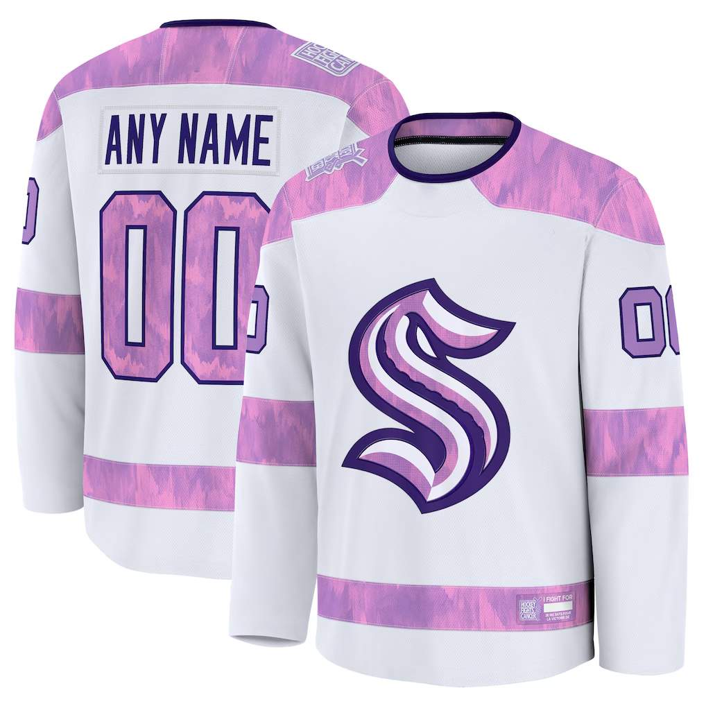 Pouc Custom S.Kraken White 2024 Hockey Fights Cancer Practice Jerseys