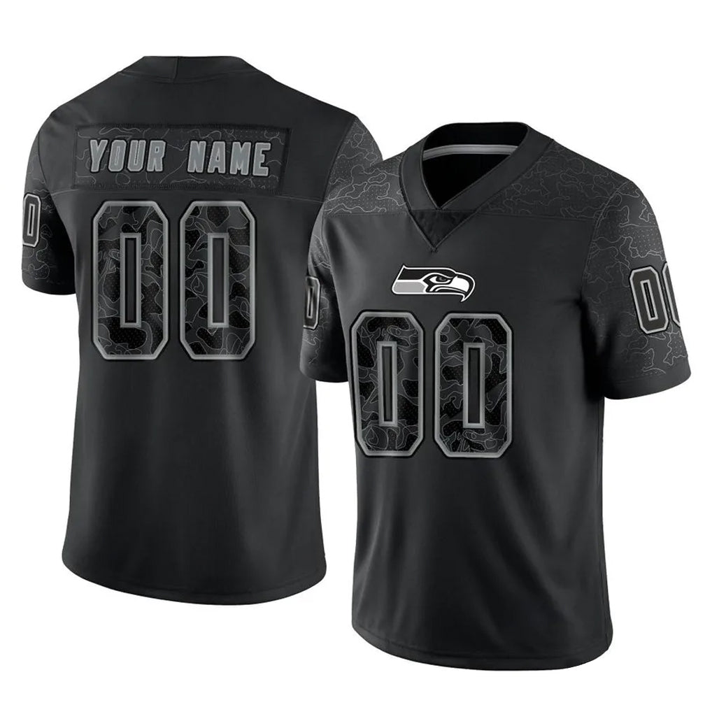 Pouc Custom S.Seahawks Black Limited Reflective Home Game Any Name & Numbers Stitched Jerseys