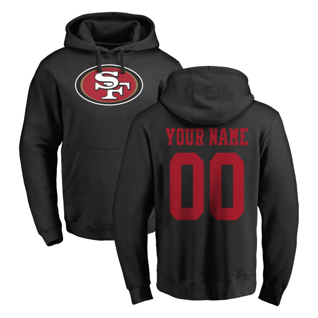 Pouc Custom SF.49ers Black LOGO Pullover Hoodies Home Game Any Name & Numbers Stitched Jerseys