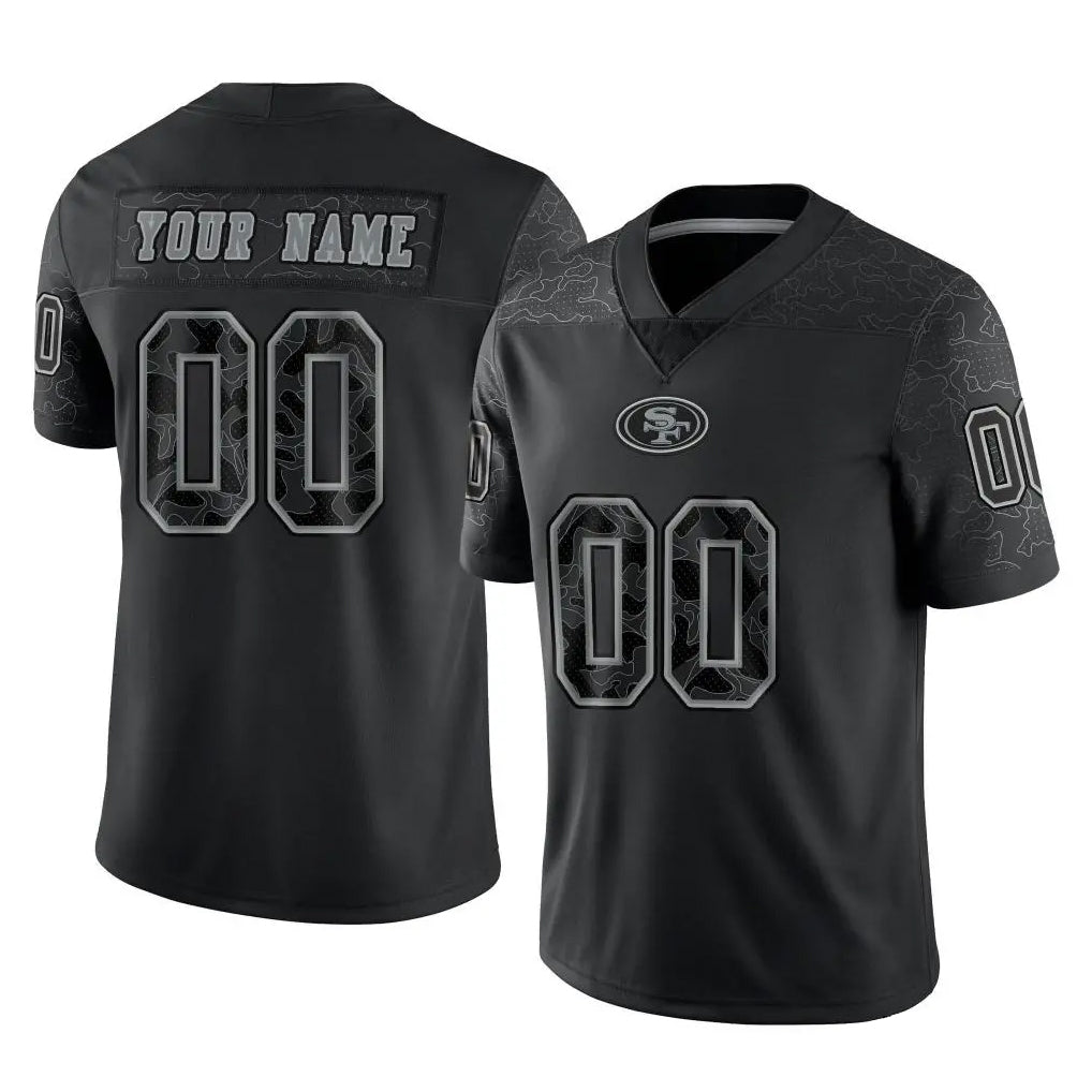 Pouc Custom SF.49ers Black Limited Reflective Home Game Any Name & Numbers Stitched Jerseys