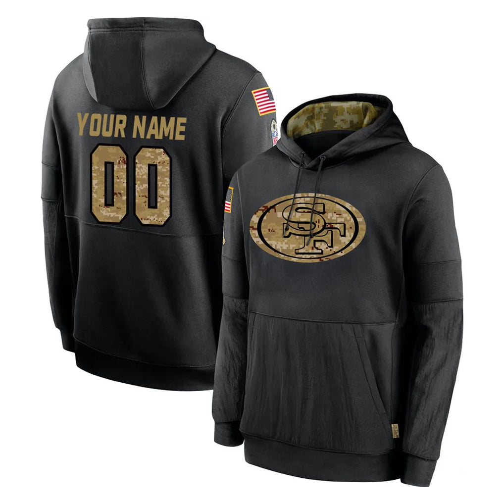 Pouc Custom SF.49ers Black Salute to Service Sideline Performance Pullover Hoodies Home Game Any Name & Numbers Stitched Jerseys