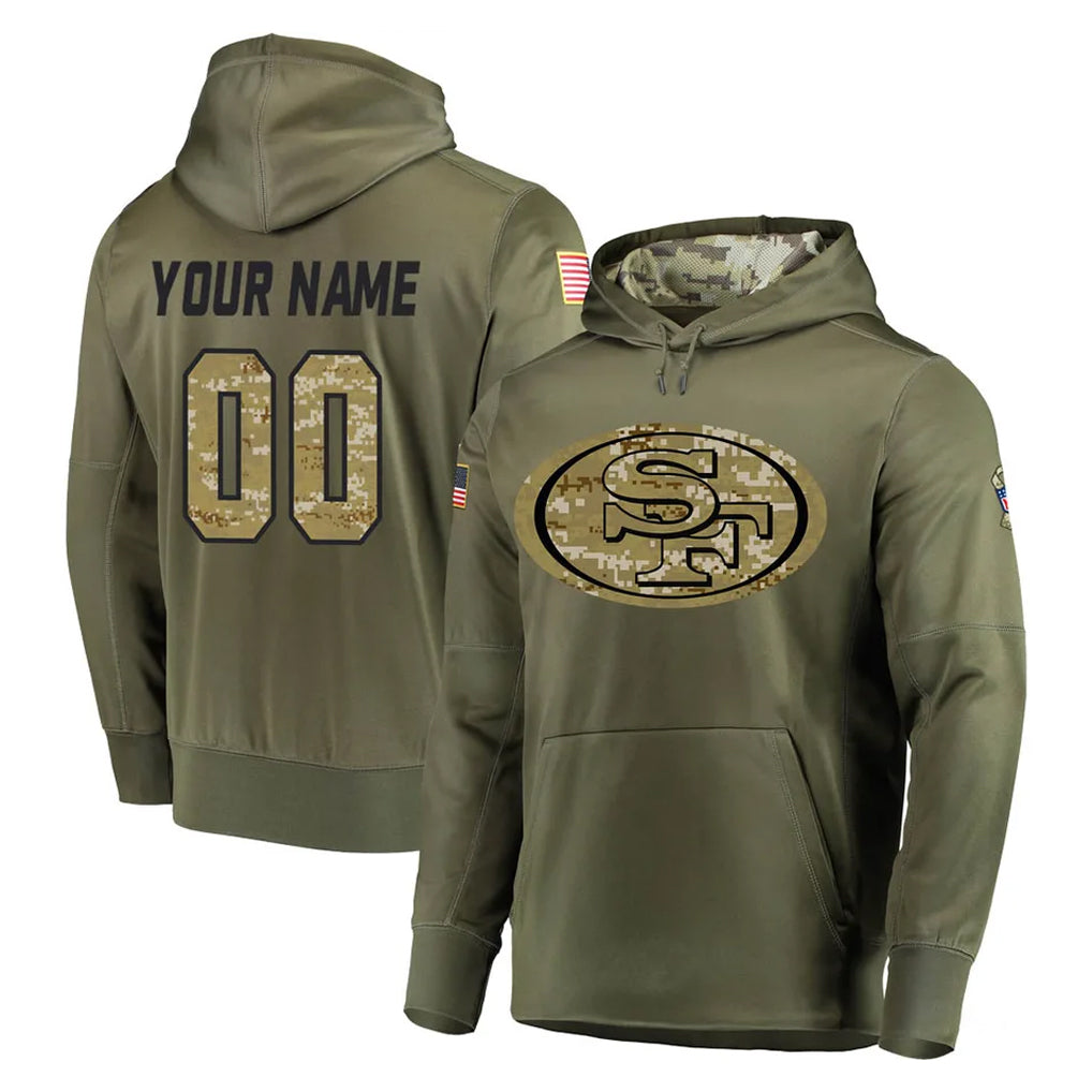 Pouc Custom SF.49ers Olive Salute to Service Pullover Hoodie Home Game Any Name & Numbers Stitched Jerseys
