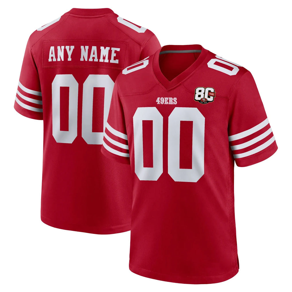Pouc Custom SF.49ers Red 80th Game Home Any Name & Numbers Stitched Jerseys