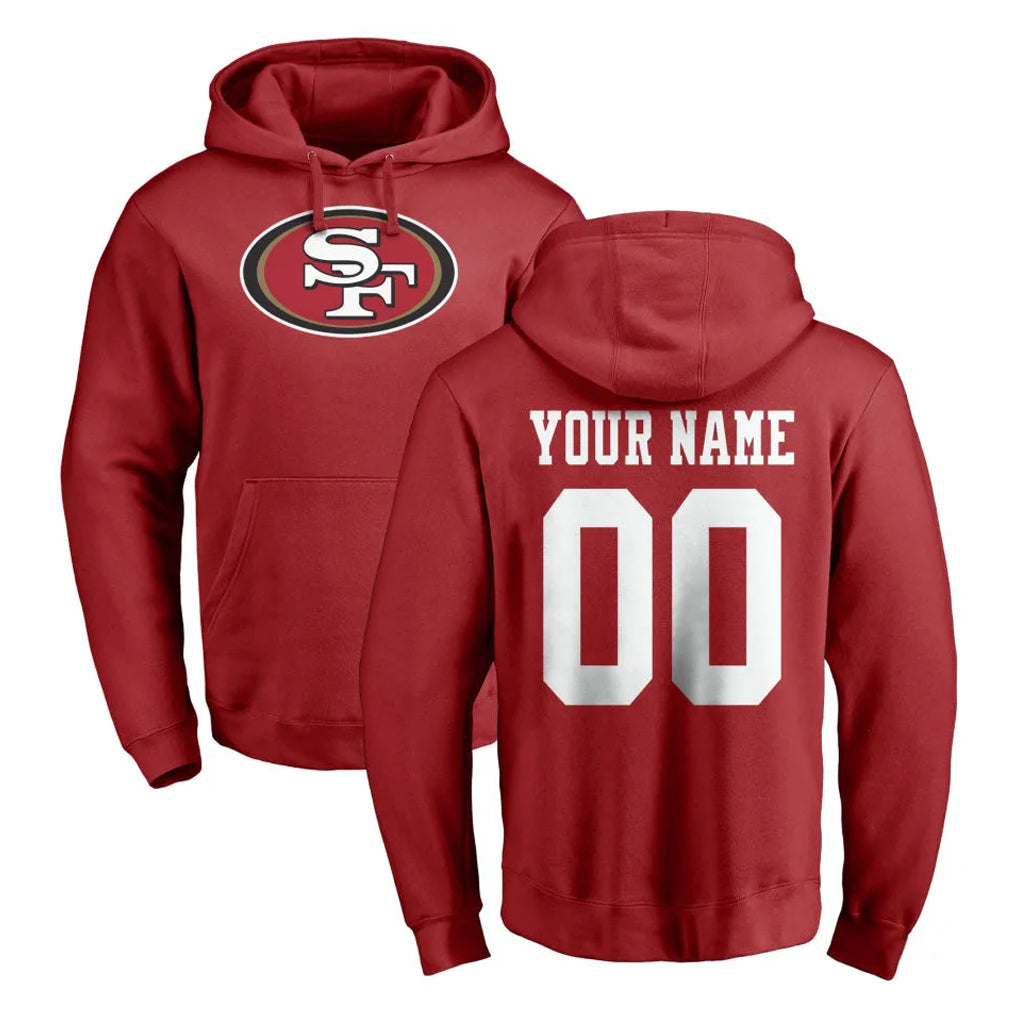 Pouc Custom SF.49ers Red LOGO Pullover Hoodies Home Game Any Name & Numbers Stitched Jerseys