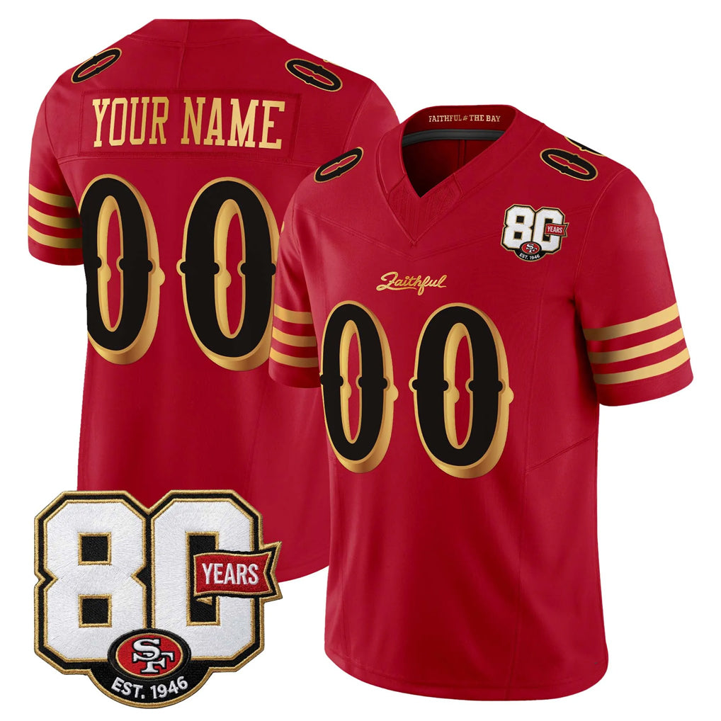 Pouc Custom SF.49ers Red Limited 80th Rivalries Collection Home Game Any Name & Numbers Stitched Jerseys