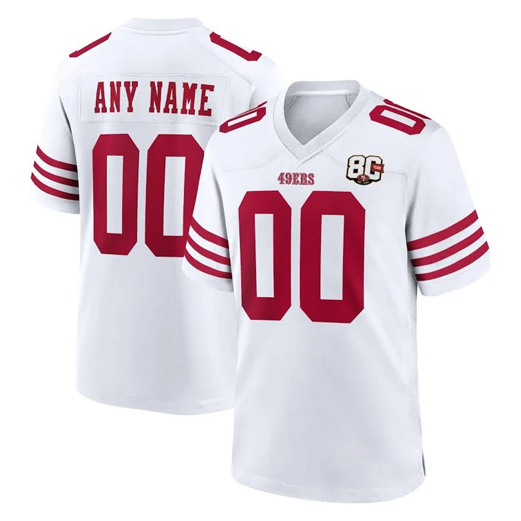Pouc Custom SF.49ers White 80th Game Home Any Name & Numbers Stitched Jerseys