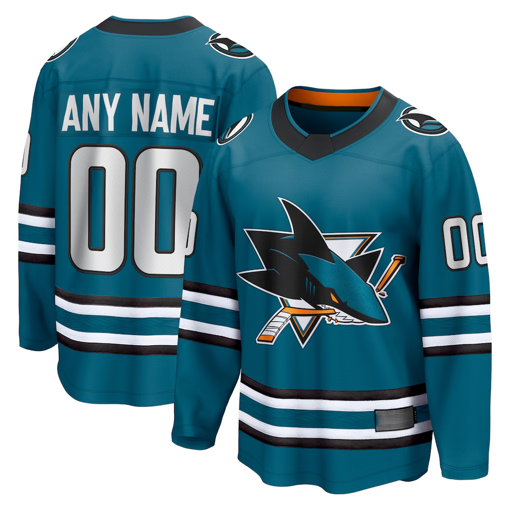 Pouc Custom S.Jose Sharks Teal Home Breakaway Jerseys