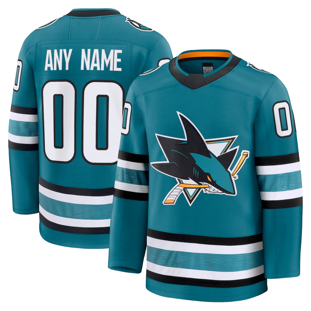 Pouc Custom S.Jose Sharks Teal Home Premium Jerseys