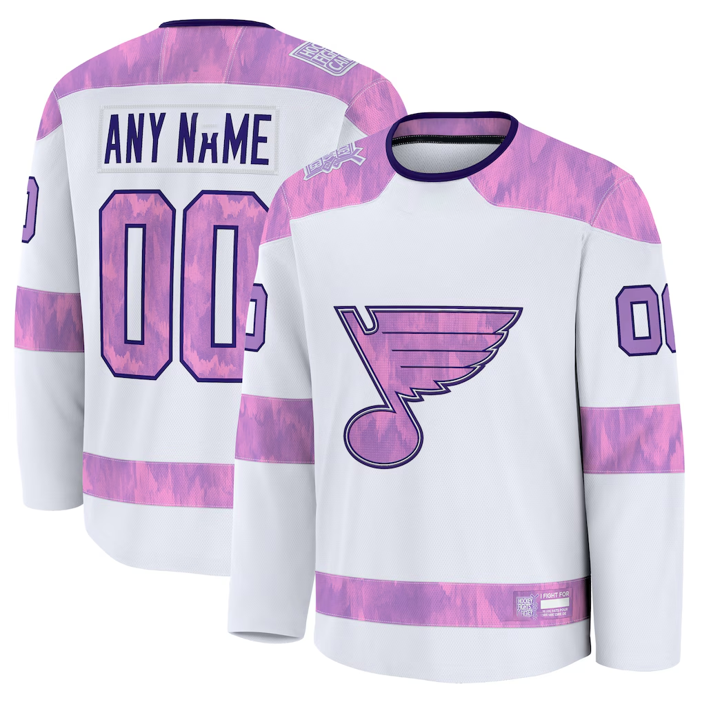 Pouc Custom St.L.Blues White 2024 Hockey Fights Cancer Practice Jerseys