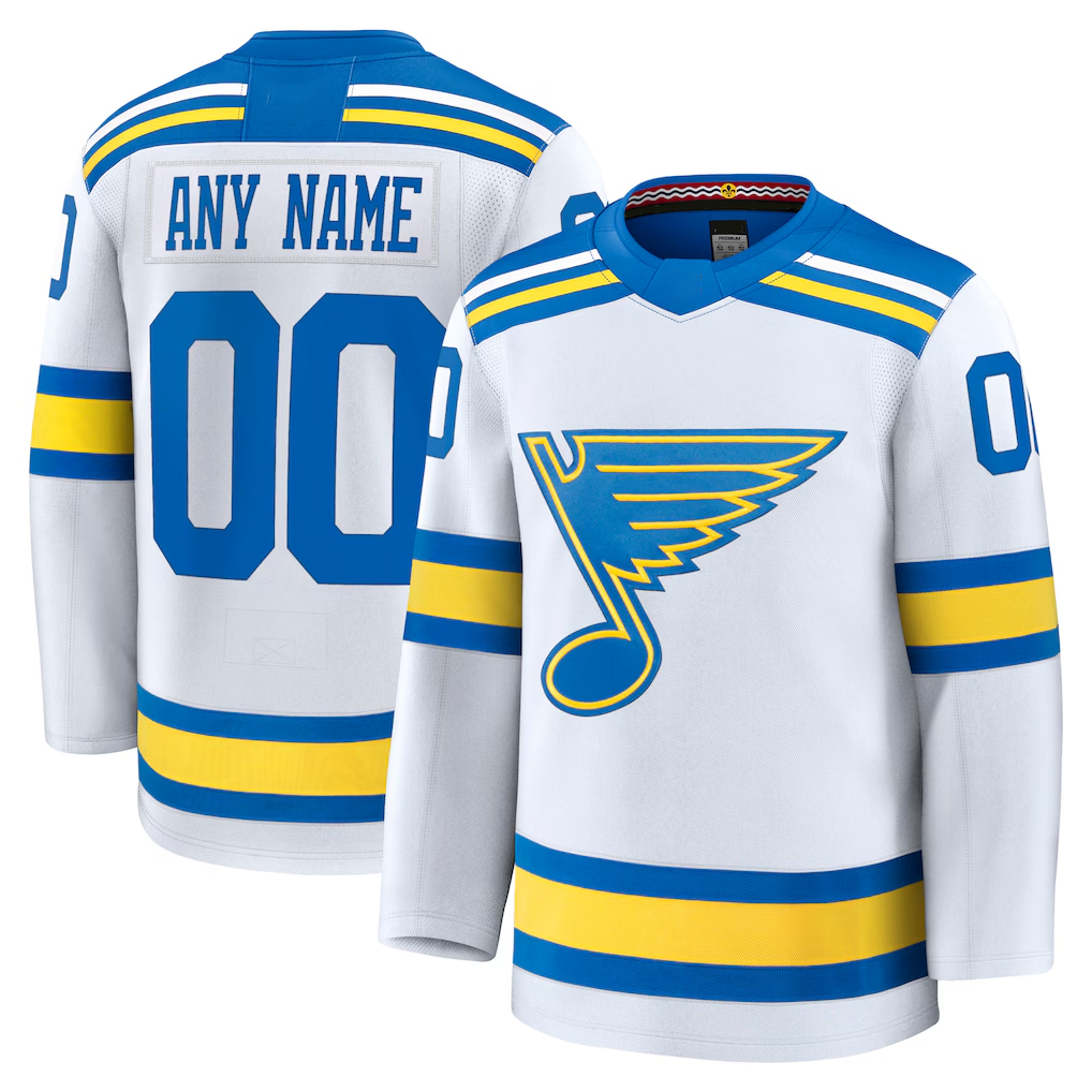 Pouc Custom St.L.Blues White Away Premium Jerseys