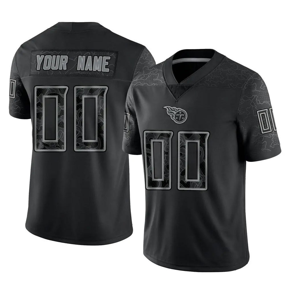 Pouc Custom T.Titans Black Limited Reflective Home Game Any Name & Numbers Stitched Jerseys