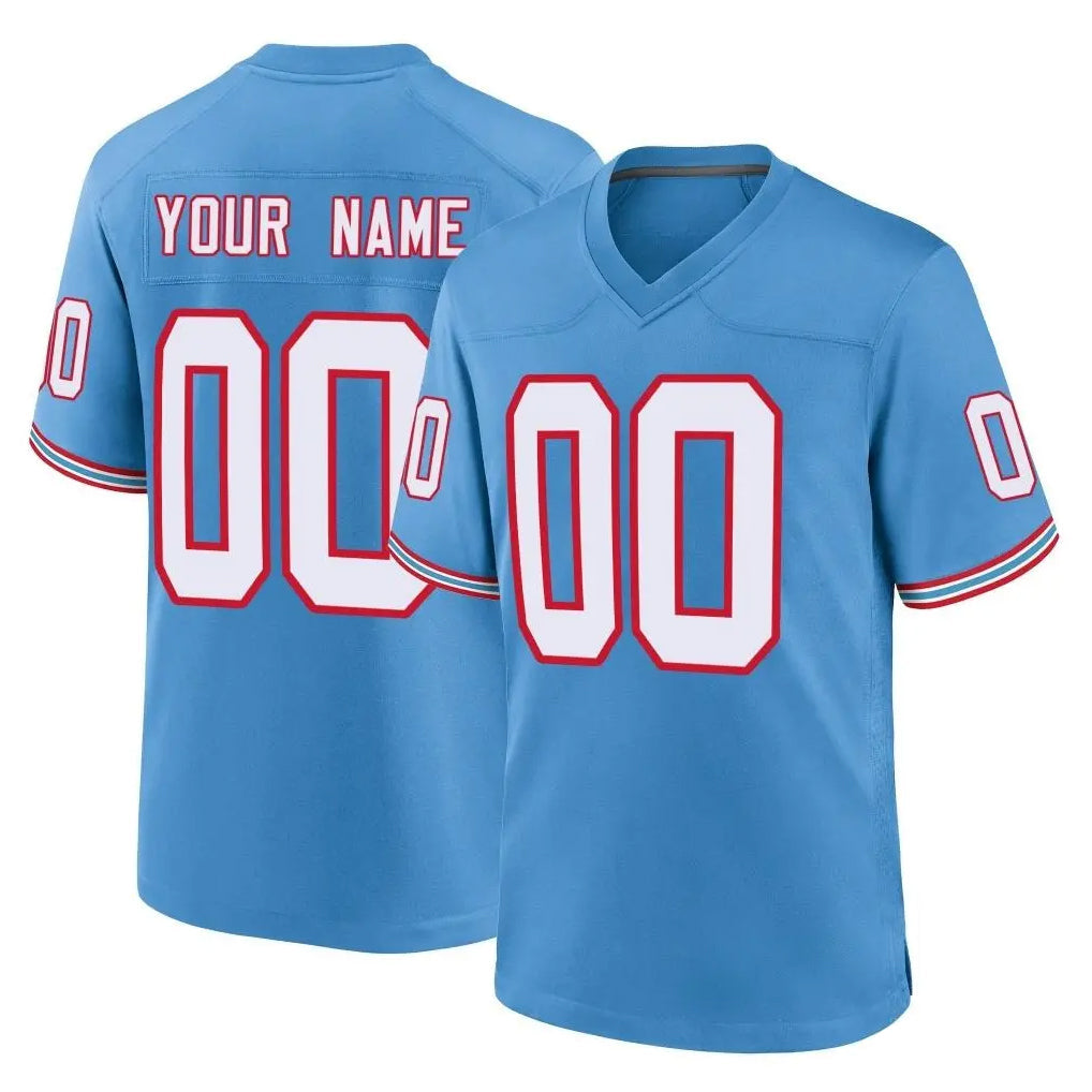 Pouc Custom T.Titans Light Blue Oilers Throwback Home Game Any Name & Numbers Stitched Jerseys
