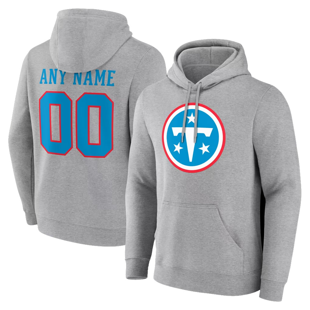 Pouc Custom T.Titans Light Gray LOGO Pullover Hoodies Home Game Any Name & Numbers Stitched Jerseys