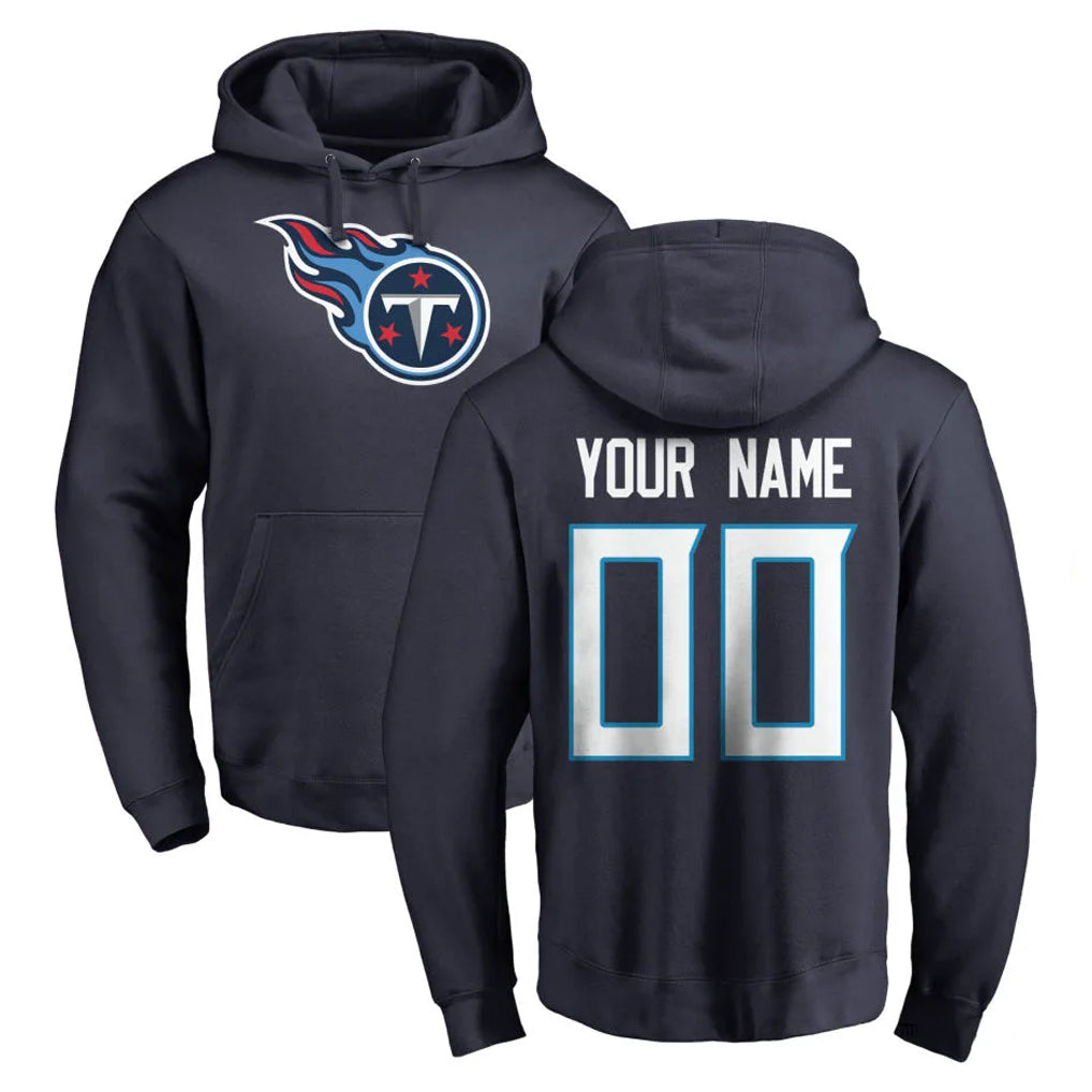 Pouc Custom T.Titans Navy Logo Pullover Hoodies Home Game Any Name & Numbers Stitched Jerseys