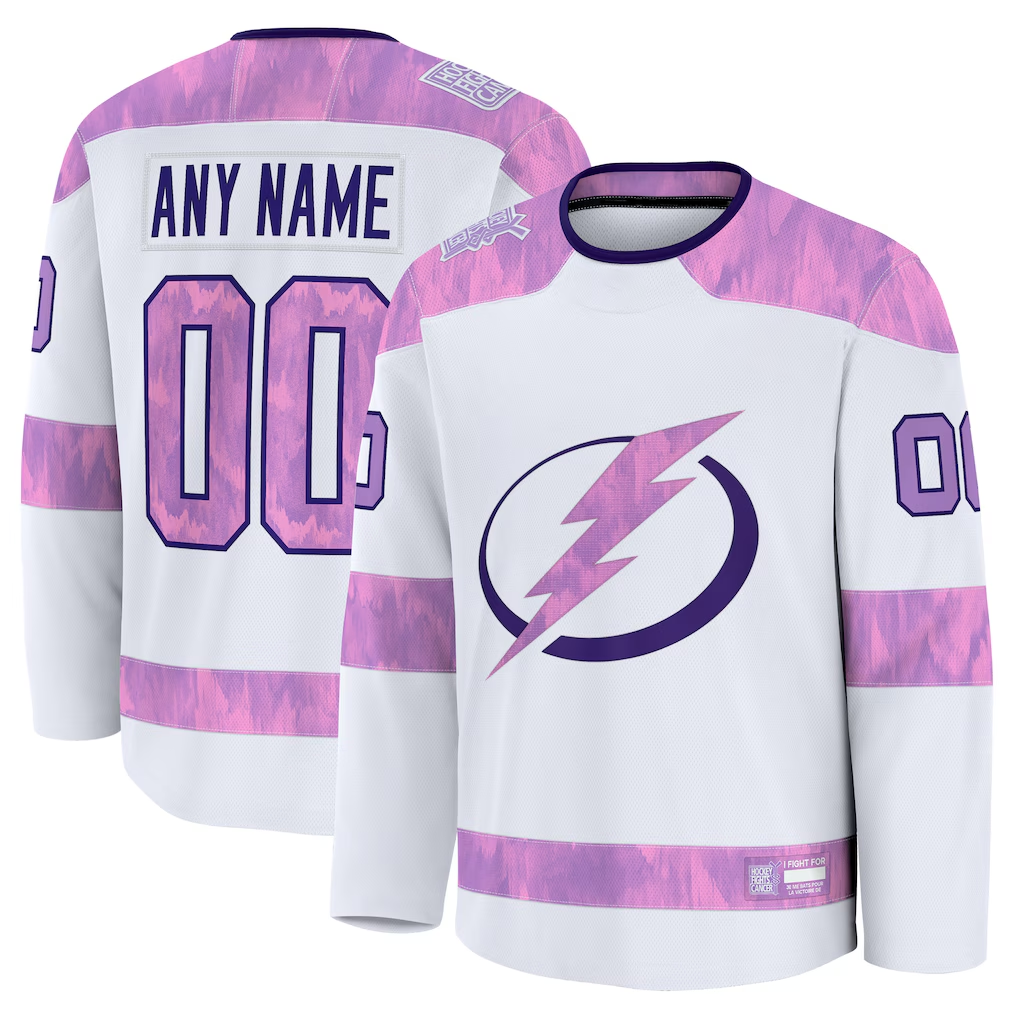 Pouc Custom TB.Lightning White 2024 Hockey Fights Cancer Practice Jerseys