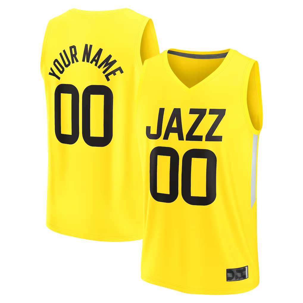 Pouc Custom U.Jazz Fanatics Yellow Fast Break Replica Jerseys - Icon Edition