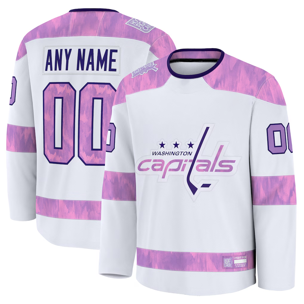 Pouc Custom W.Capitals White 2024 Hockey Fights Cancer Practice Jerseys