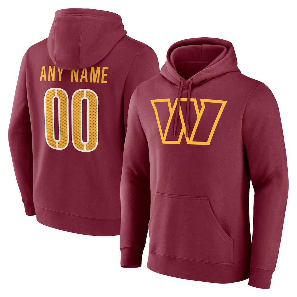 Pouc Custom W.Commanders Burgundy LOGO Pullover Hoodies Game Any Name & Numbers Stitched Jerseys