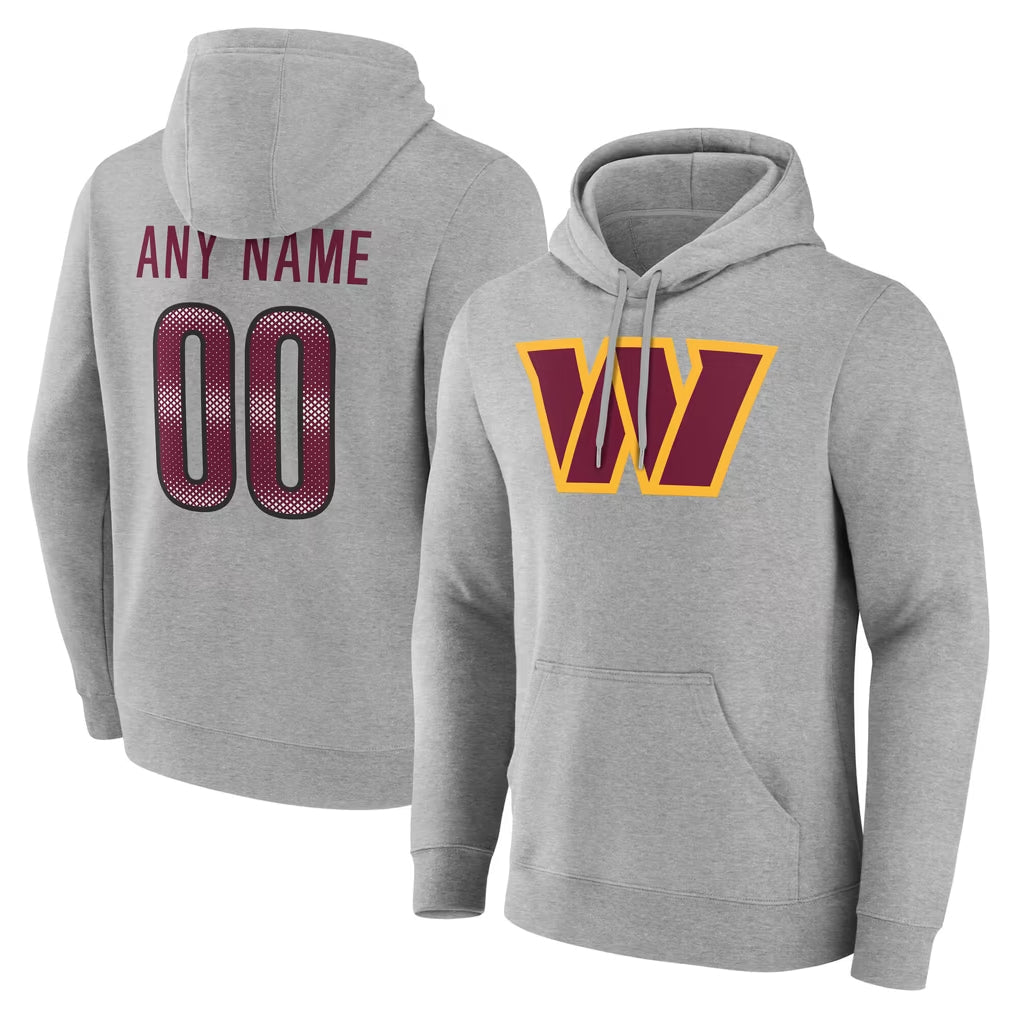 Pouc Custom W.Commanders Gray LOGO Pullover Hoodies Game Any Name & Numbers Stitched Jerseys