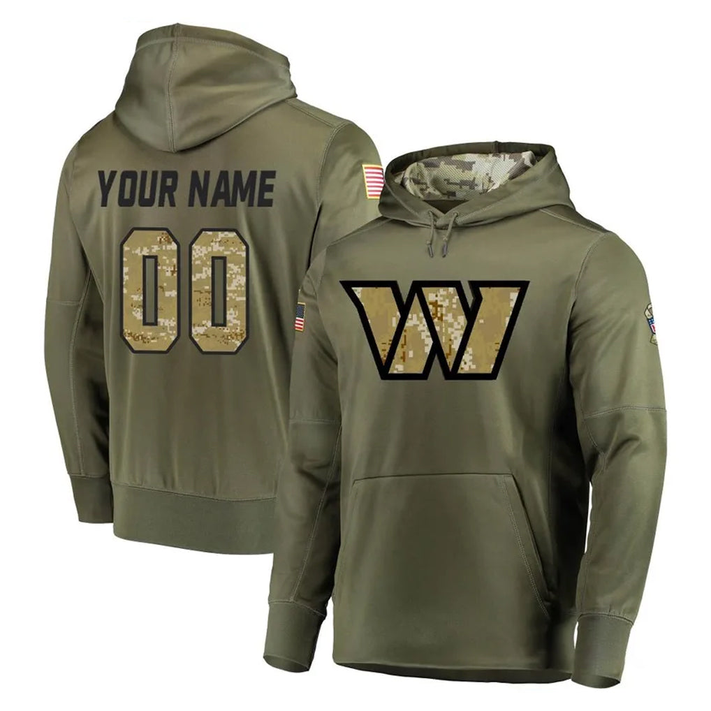 Pouc Custom W.Commanders Olive Salute to Service Pullover Hoodie Limited Home Game Any Name & Numbers Stitched Jerseys