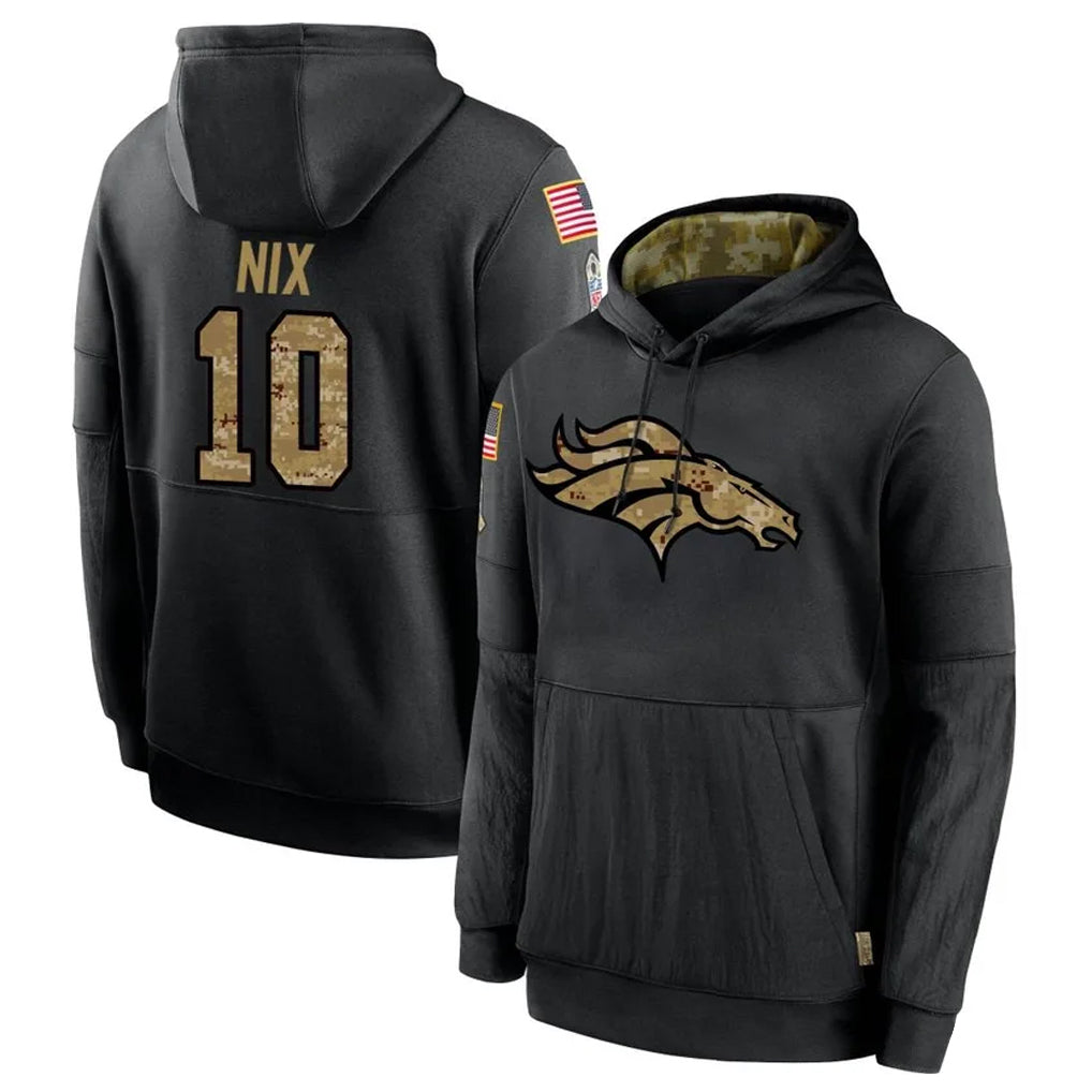 Pouc D.Broncos #10 Bo Nix Player Black Salute to Service Pullover Hoodies Limited Stitched Jerseys
