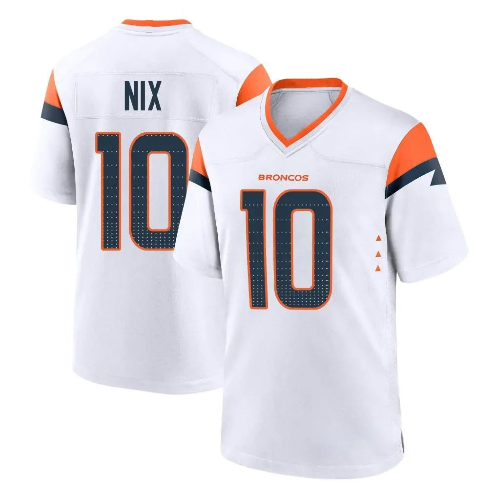 Pouc D.Broncos #10 Bo Nix Player White Home Game Stitched Jerseys