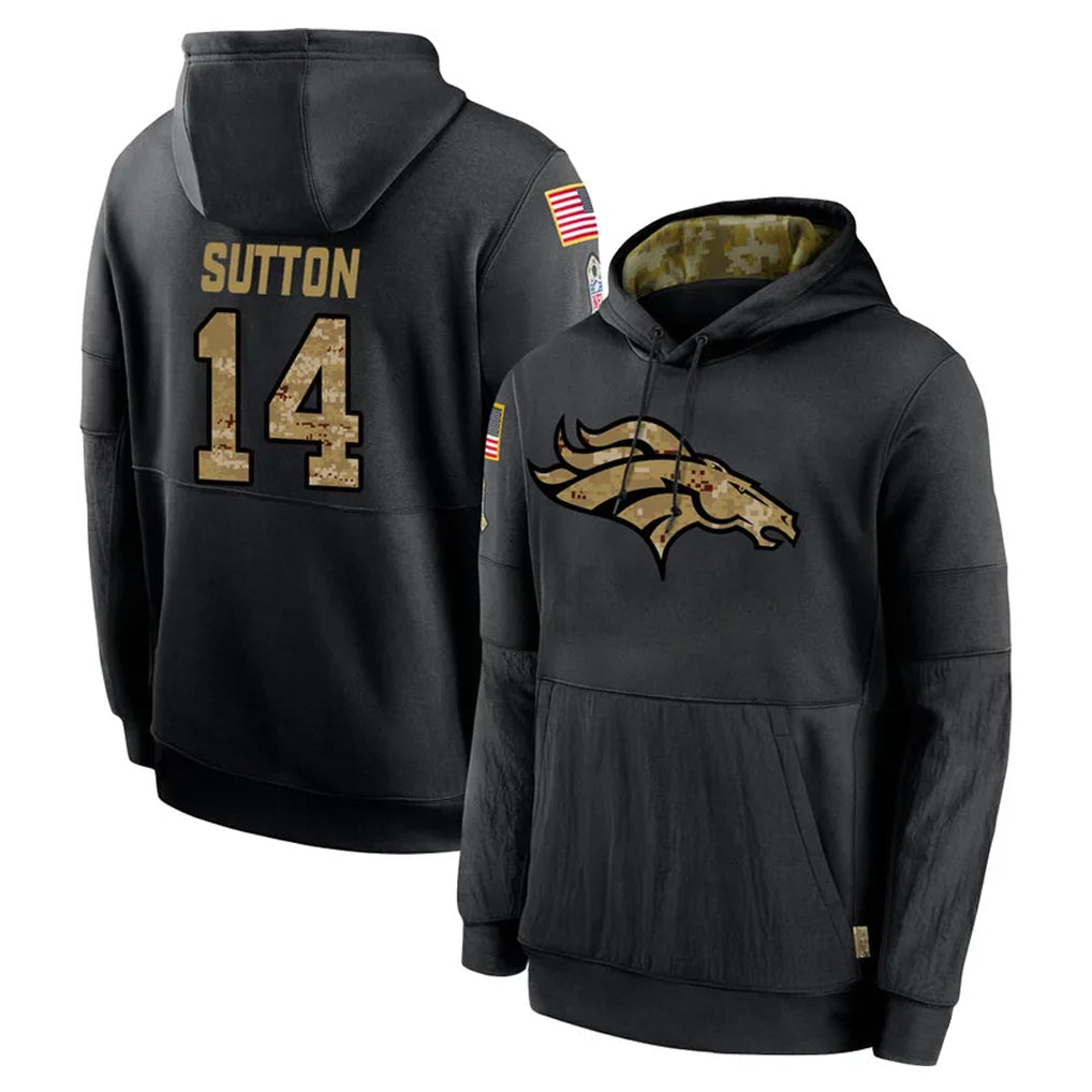Pouc D.Broncos #14 Courtland Sutton Player Black Salute to Service Pullover Hoodies Limited Stitched Jerseys