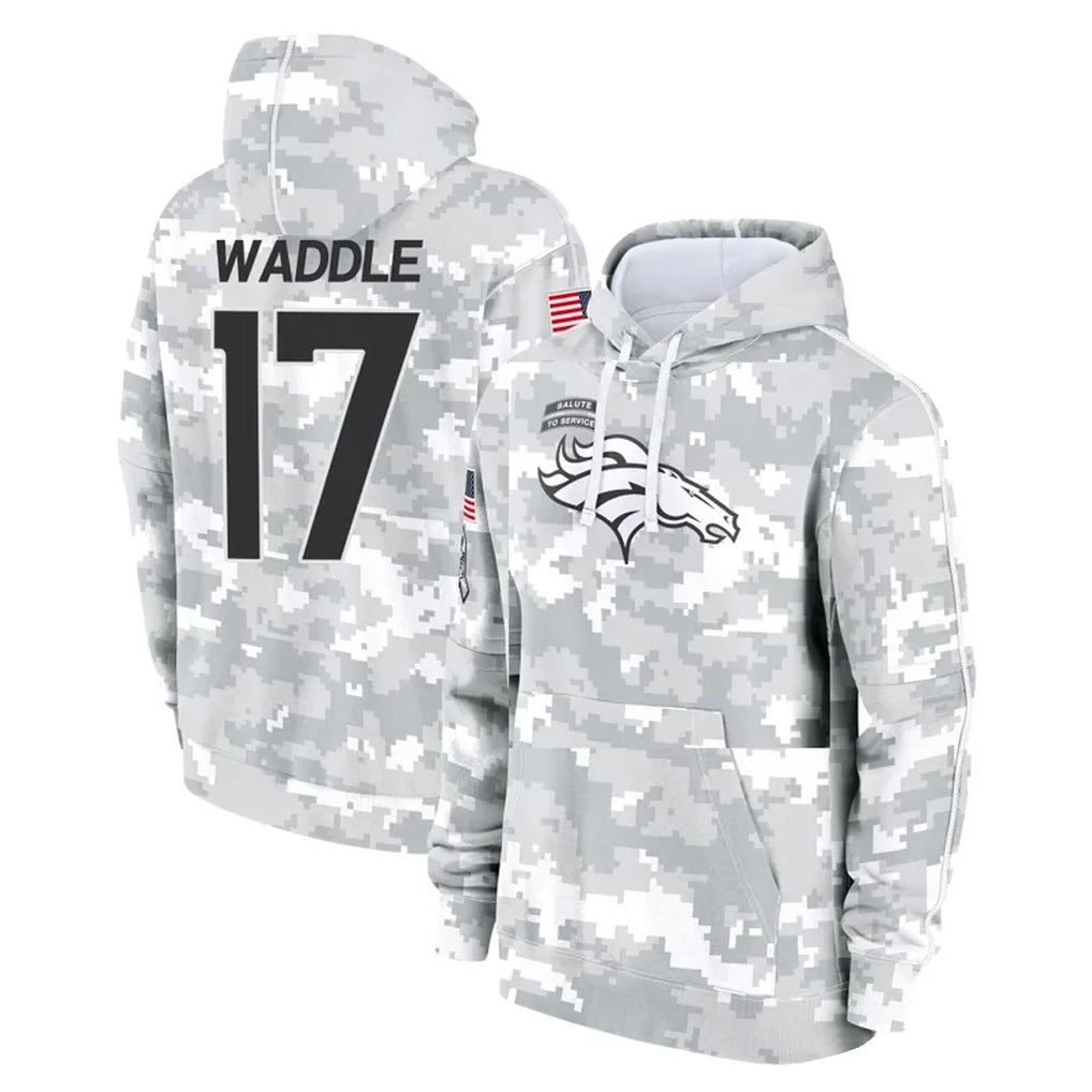 Pouc D.Broncos #17 Jaylen Waddle Player Arctic Camo Salute to Service Hoodies Limited Game Stitched Jerseys