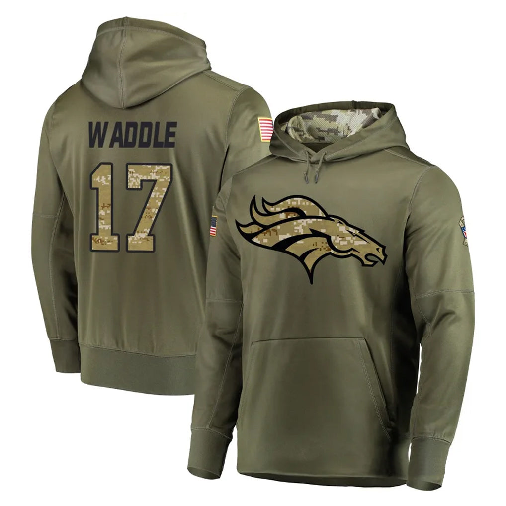 Pouc D.Broncos #17 Jaylen Waddle Player Olive Salute to Service Pullover Hoodies Home Game Stitched Jerseys