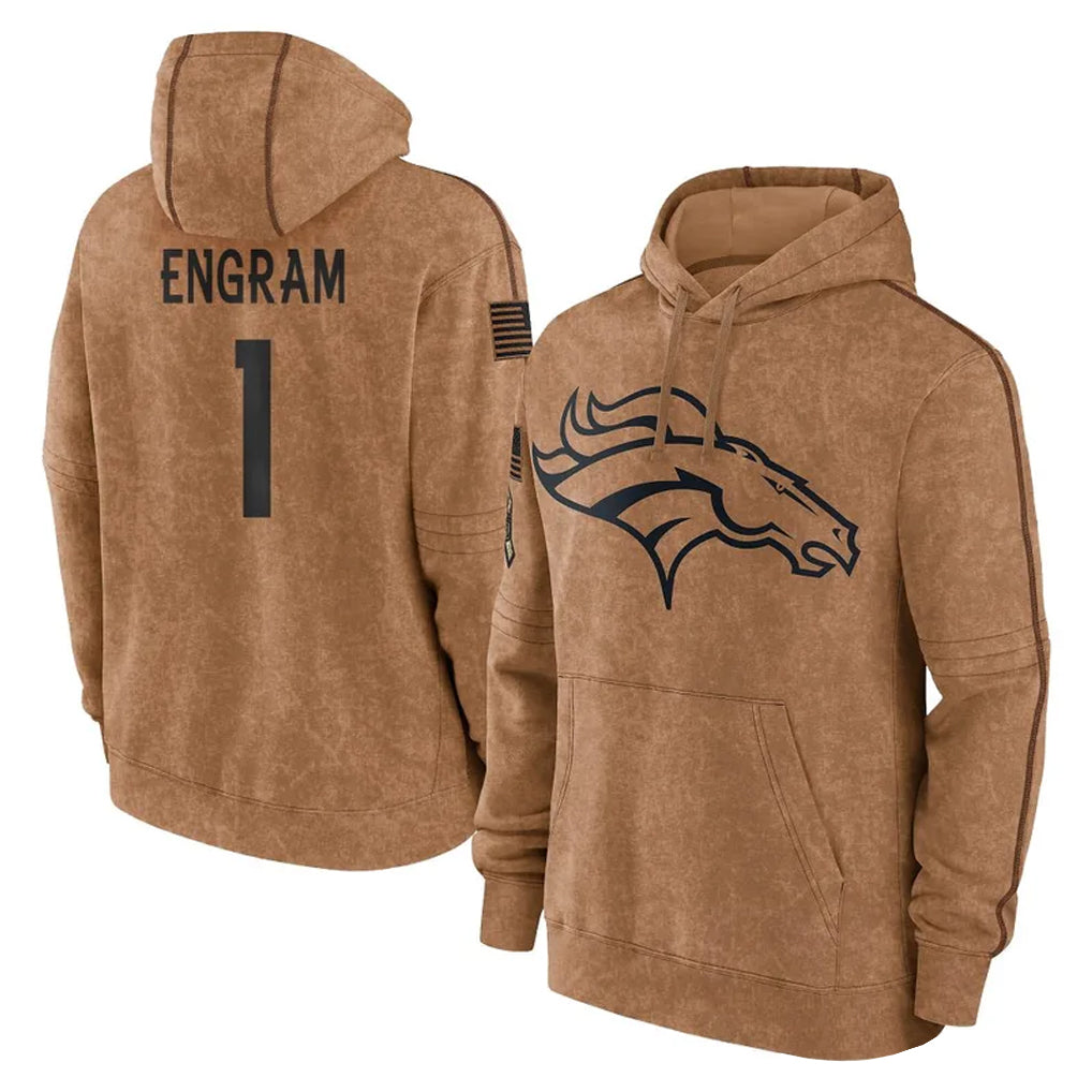 Pouc D.Broncos #1 Evan Engram Player Brown Salute to Service Hoodies Limited Game Stitched Jerseys