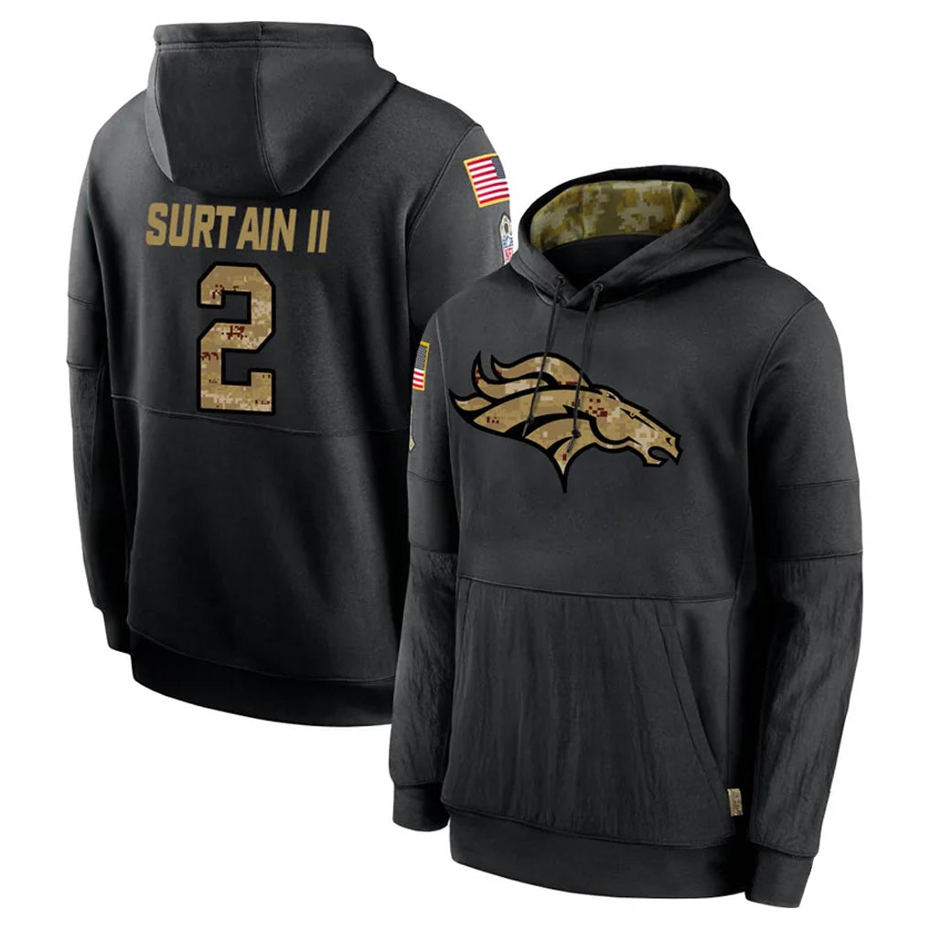 Pouc D.Broncos #2 Pat Surtain II Player Black Salute to Service Pullover Hoodies Limited Stitched Jerseys