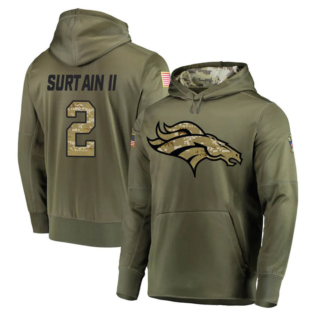 Pouc D.Broncos #2 Pat Surtain II Player Olive Salute to Service Pullover Hoodies Home Game Stitched Jerseys