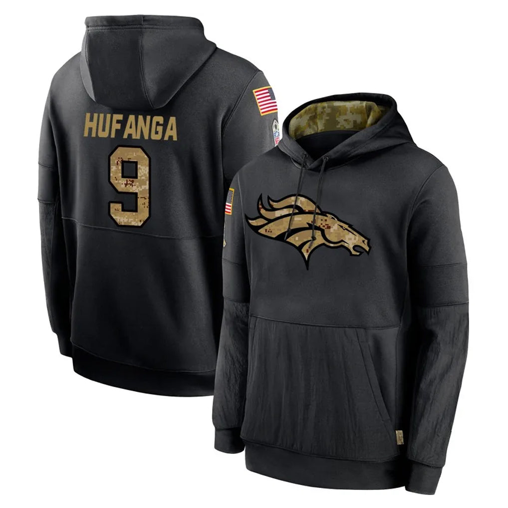 Pouc D.Broncos #9 Talanoa Hufanga Player Black Salute to Service Pullover Hoodies Limited Stitched Jerseys