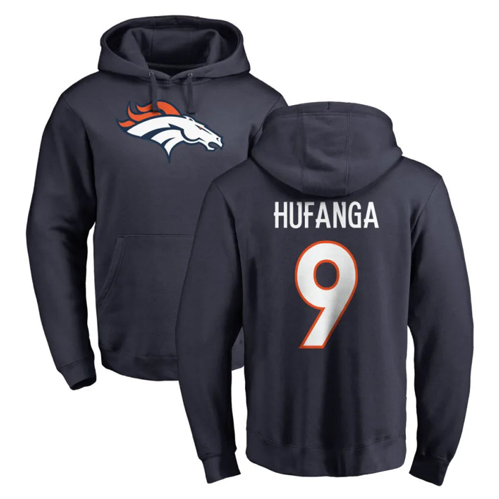 Pouc D.Broncos #9 Talanoa Hufanga Player Navy Pullover Hoodie Limited Stitched Jerseys
