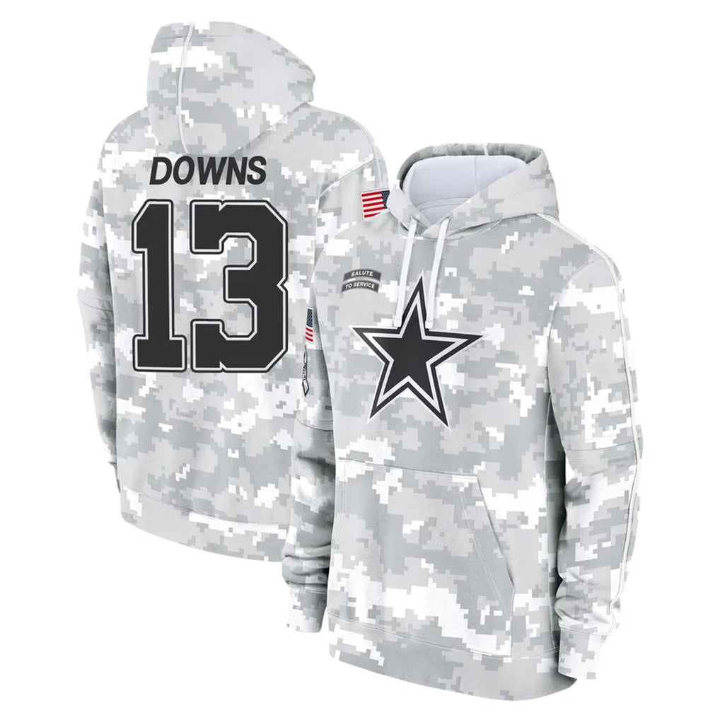 Pouc D.Cowboys #13 Caleb Downs Player Arctic Camo Salute to Service Hoodies Limited Game Stitched Jerseys