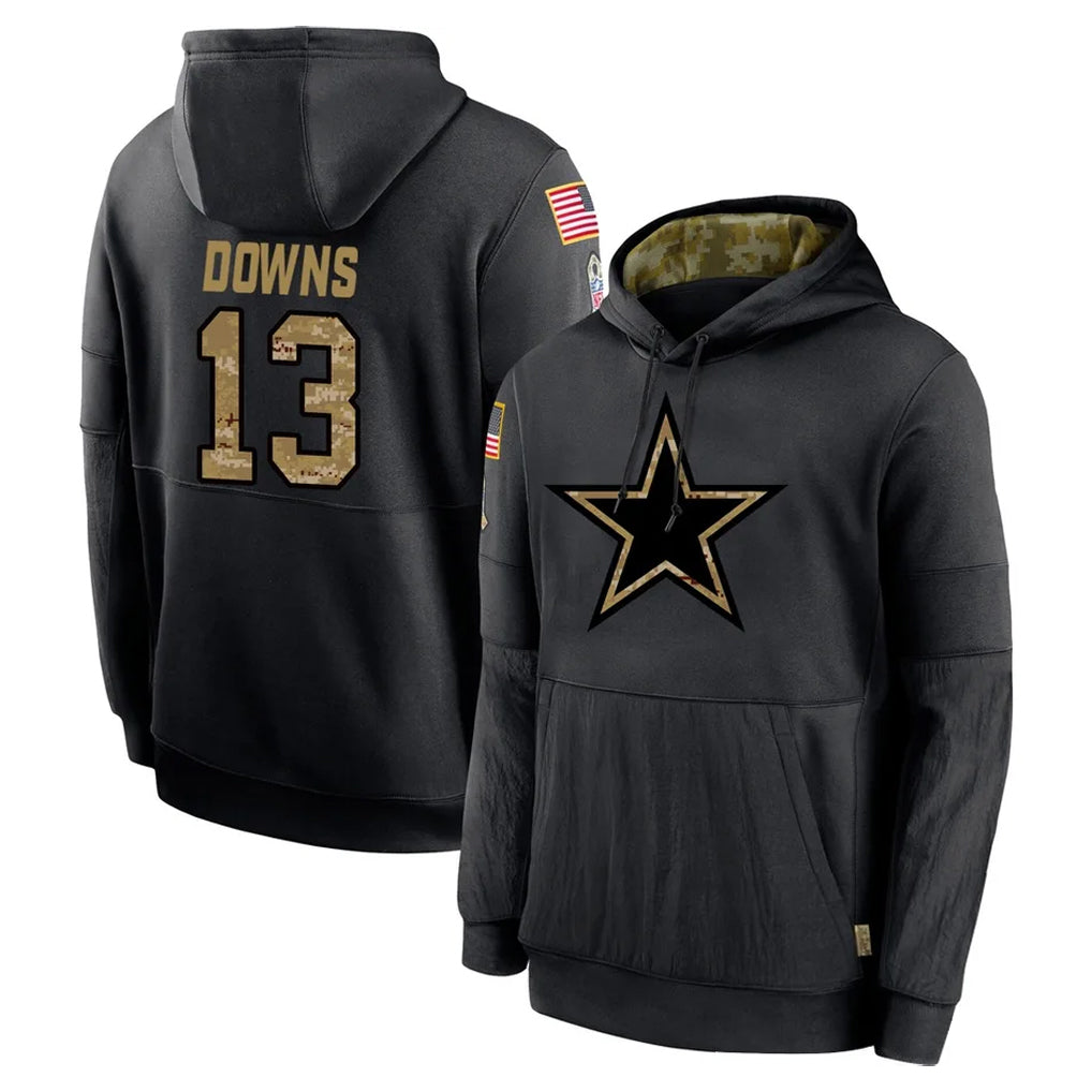 Pouc D.Cowboys #13 Caleb Downs Player Black Salute to Service Pullover Hoodies Limited Stitched Jerseys