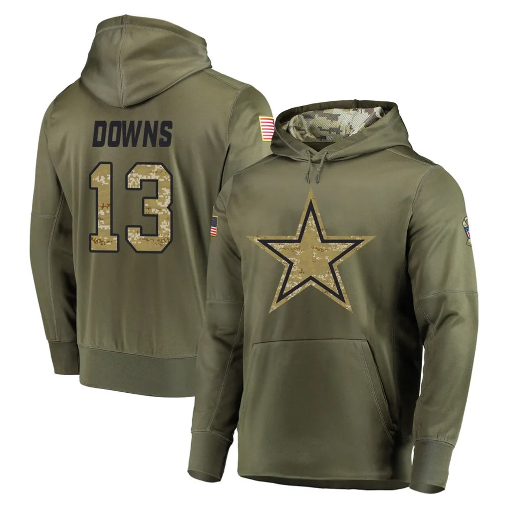 Pouc D.Cowboys #13 Caleb Downs Player Olive Salute to Service Pullover Hoodies Home Game Stitched Jerseys