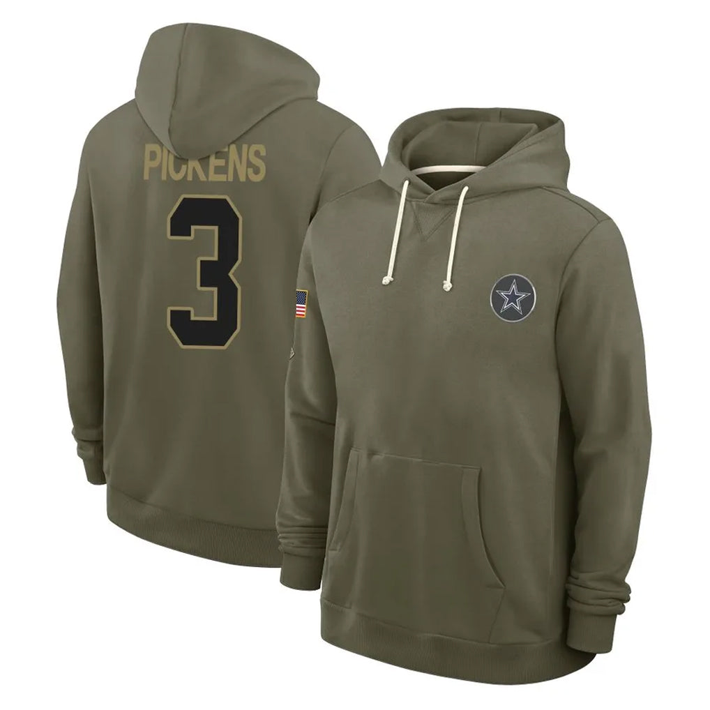Pouc D.Cowboys #3 George Pickens Player Olive Salute to Service Pullover Hoodies Limited Stitched Jerseys