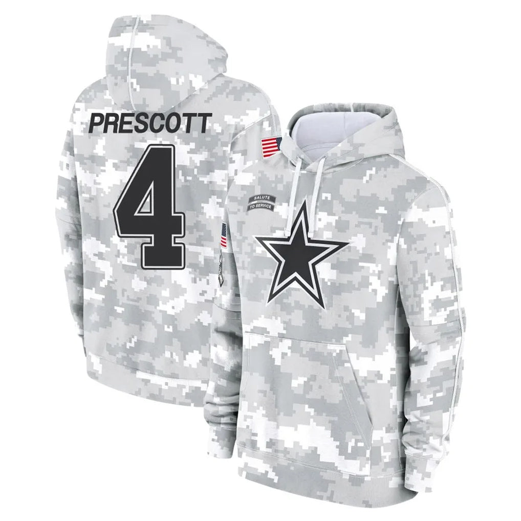 Pouc D.Cowboys #4 Dak Prescott Player Arctic Camo Salute to Service Hoodies Limited Game Stitched Jerseys