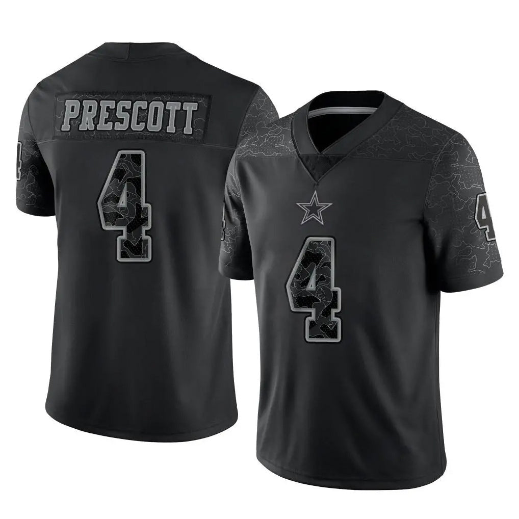 Pouc D.Cowboys #4 Dak Prescott Player Black Limited Reflective Home Game Stitched Jerseys