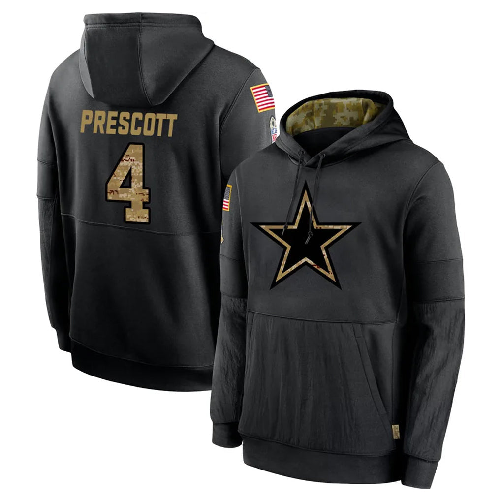 Pouc D.Cowboys #4 Dak Prescott Player Black Salute to Service Pullover Hoodies Limited Stitched Jerseys