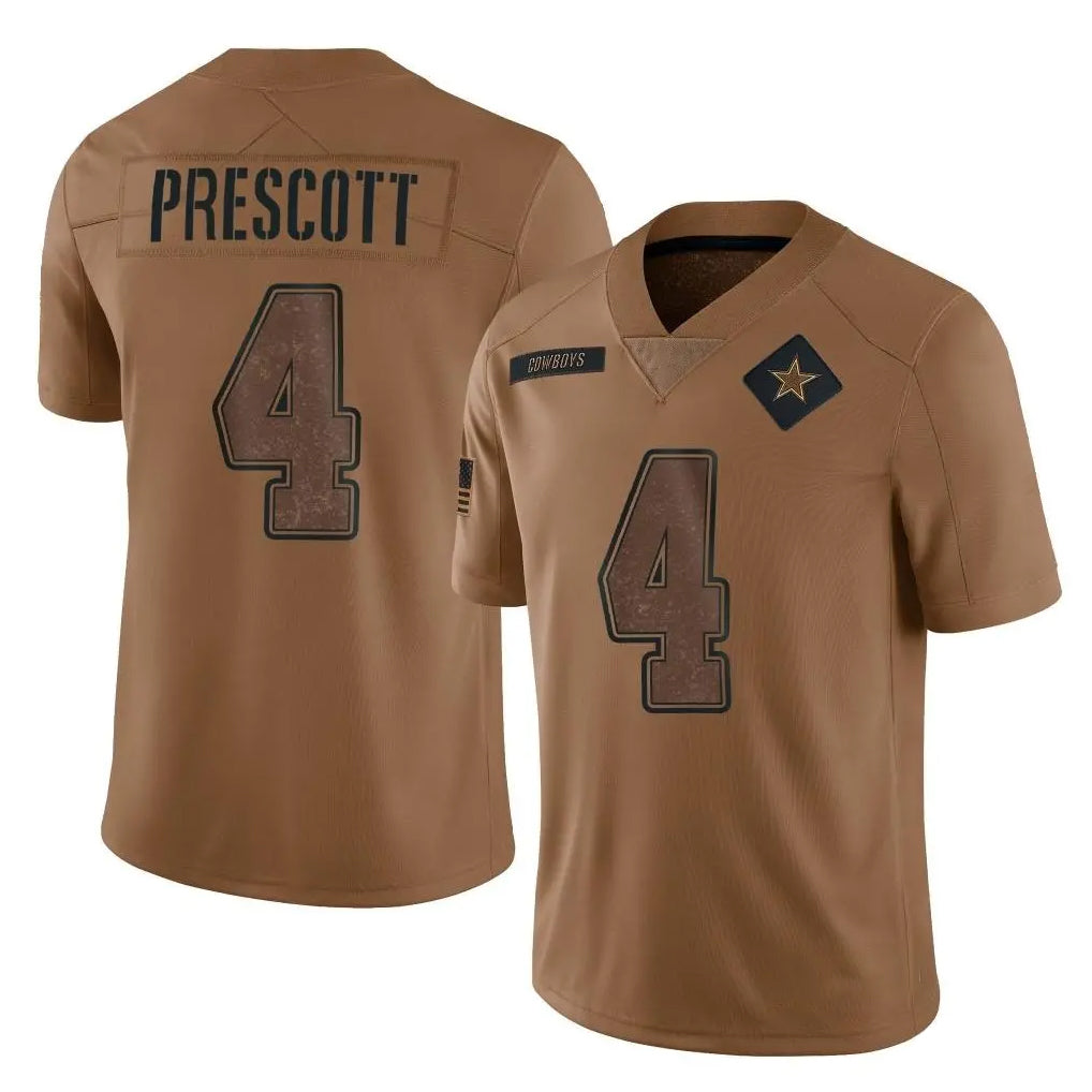 Pouc D.Cowboys #4 Dak Prescott Player Brown Salute to Service Limited Home Game Stitched Jerseys