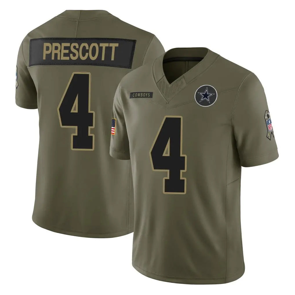 Pouc D.Cowboys #4 Dak Prescott Player Olive 2025 Salute to Service Limited Home Game Stitched Jerseys