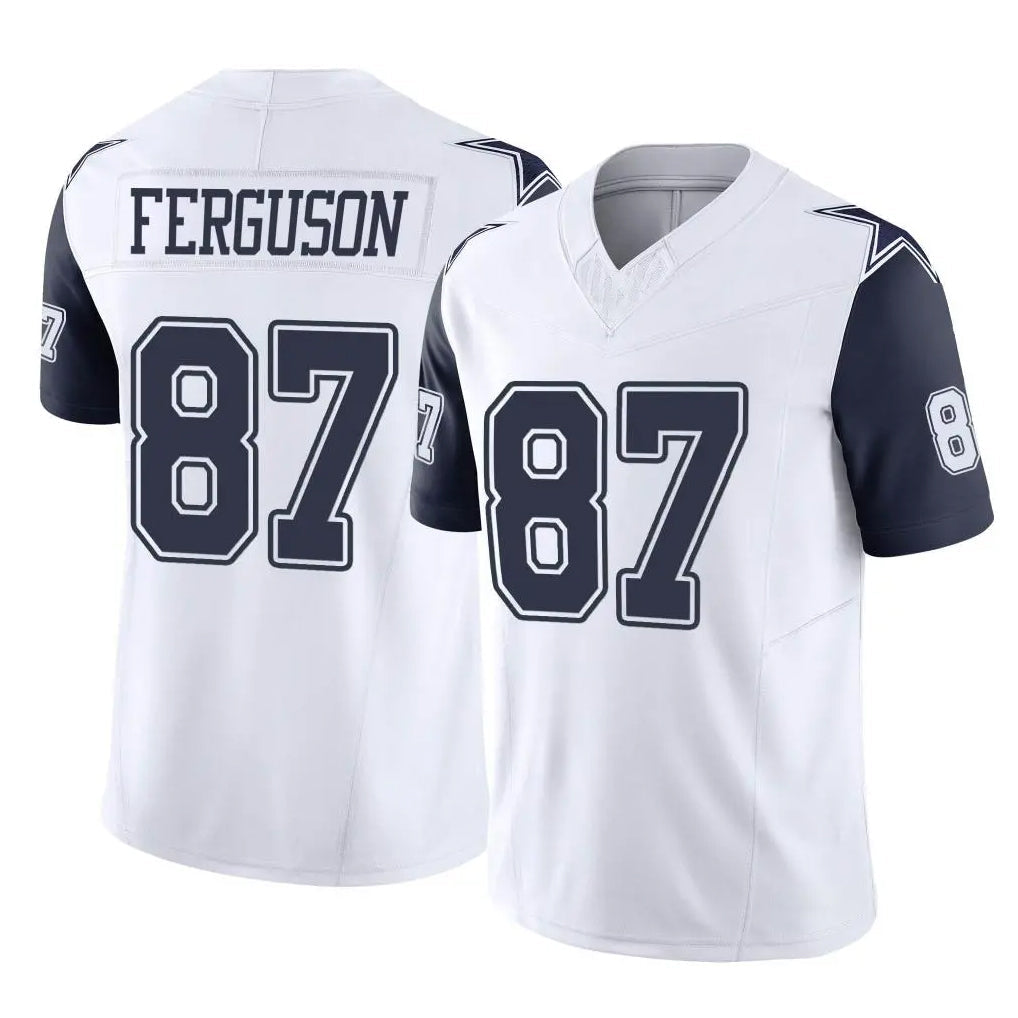 Pouc D.Cowboys #87 Jake Ferguson Player White-Navy Limited Vapor F.U.S.E. Home Game Stitched Jerseys