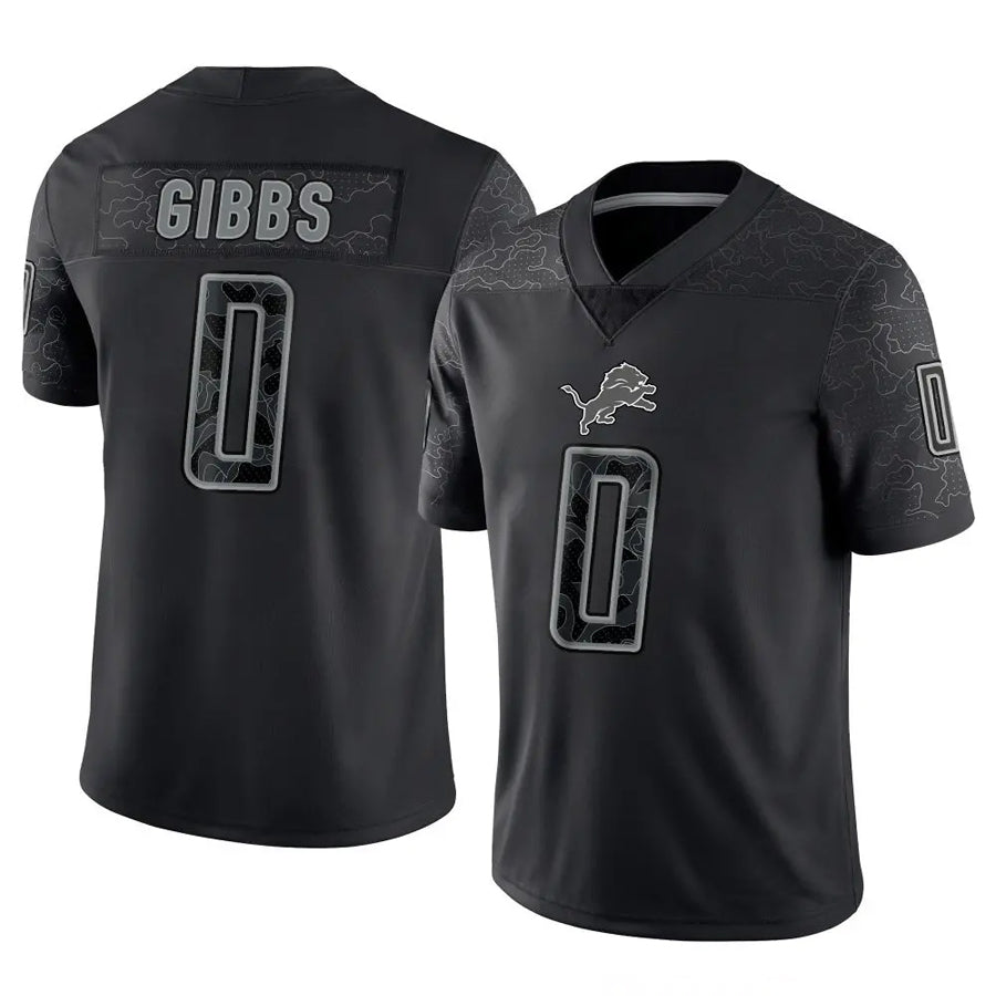 Pouc D.Lions #0 Jahmyr Gibbs Player Black REFLECTIVE Limited Stitched Jerseys