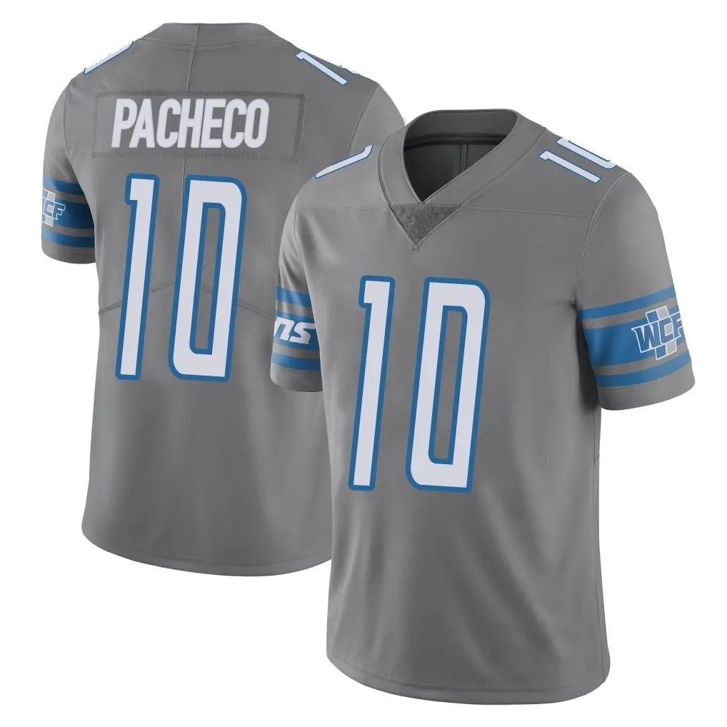 Pouc D.Lions #10 Isiah Pacheco Player Gray Vapor Untouchable Limited Home Game Stitched Jerseys