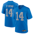 Pouc D.Lions #14 Amon-Ra St. Brown Player Blue Game Replica Stitched Jerseys