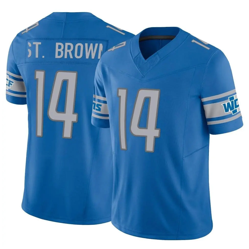 Pouc D.Lions #14 Amon-Ra St. Brown Player Blue Vapor F.U.S.E. Limited Home Game Stitched Jerseys