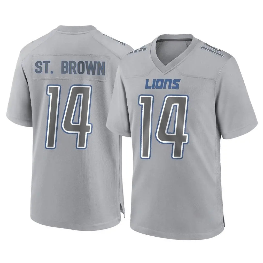 Pouc D.Lions #14 Amon-Ra St. Brown Player Gray Atmosphere Fashion Home Game Stitched Jerseys