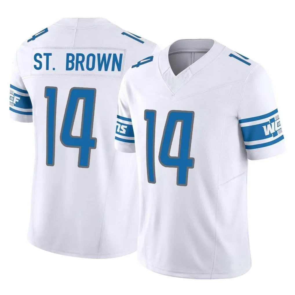 Pouc D.Lions #14 Amon-Ra St. Brown Player White Vapor F.U.S.E. Limited Home Game Stitched Jerseys